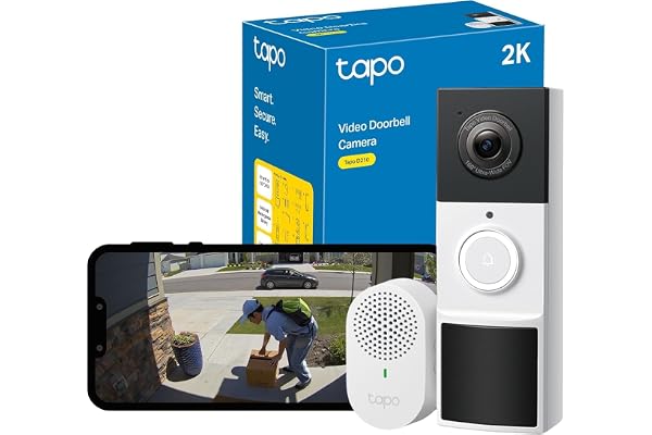 Tapo Sonnette Sans Fil Exterieur Etanche avec Caméra 2K, avec Carillon | IP65, autonomie 180j batterie, détection humaine IA gratuite sans abonnement, audio bidirectionnel, grand angle 160°
