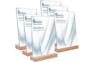 PORFOYO Expositor Metacrilato Metraquilato Transparente A5: 6 Piezas Soporte Metacrilato A5, Metacrilato Transparente, Porta Precios, Soportes de Sobremesa Acrílico para Restaurantes Menú Oficina Documentos