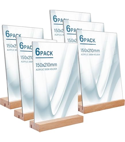 Présentoir Acrylique A4 - Lot De 6 - Support Transparent Pour Menus, Affiches, Photos - Design En T Stable