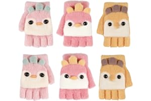 TAGVO 3 Pairs Kids Winter Knit Warm Gloves for Girls Boys Age 3-6, Soft Layer Stretchy Thermal Fingerless Convertible Flip Top Gloves, Magic Gloves Multipack for Children
