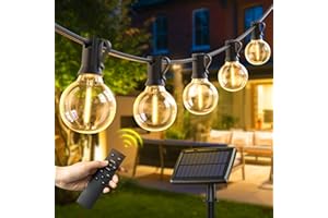 ‎AVOALRE Avoalre Solar Lichterkette Außen mit Fernbedienung,IP44 Wasserfest Outdoor Lichterkette mit 4 Modi/Timer Funktion/4 Dimmbare Helligkeit,G40 warmweiss 19M Lichterkette mit 25+2Glühbirnen für Garten Hof