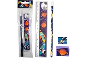 LG-Imports Schreibset Kinder Weltraum Space 12er Set Bleistift Spitzer Lineal Radierer Schule Mitgebsel Kindergeburtstag