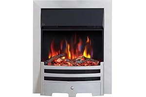 FLAMEKO Verona 16’’ Fireplace Insert, 2000W Heater, Chrome Trim, Bauhaus Fret, 9 Colour Flame Effect, Remote Control