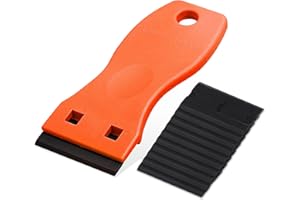 Ehdis Mini Raspador con 10 piezas cuchillas de plástic, para Quitar Etiquetas Engomadas Vinilo Pegatinas y Pegamento, Limpiador para Placa de Inducción y Vitrocerámica, naranja