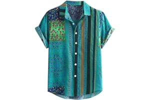 Cenlang Mens African Shirts Stylish Traditional Pattern Printed Shirt Botton Up Dashiki Shirts Short Sleeve Summer Beach Tops