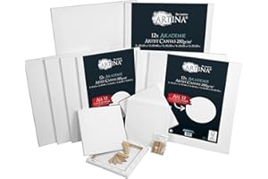 Artina FSC® Keilrahmen 12er Set Akademie 30x40, 20x20, 20x30, 30x30 & 40x60 cm – Leinwand Set Maltuch 100% Baumwolle, Leinwände 280 g/m² - Keilrahmenset Leinwand zum Bemalen Acryl-, Aquarell-, Ölfarbe