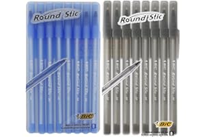KHUDADAD Bic Round Stic Medium 1.0mm Ball Pen Pack of 8 Black & 8 Blue (Total 16 Pens)
