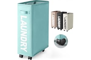 Rieeyrslza Cestos para la Colada 43L Cesta de Ropa Sucia con Ruedas Cesto para la Colada Delgada Cestos para la Colada Multifunción Bolsa de Lavado de Ropa (Bleu Clair)