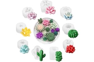 BOHRMA Lot de 9 moules en silicone pour plantes succulentes - Moule à bougie en silicone pour plantes succulentes - Kit de moules à bougie en silicone pour décoration de savon fait à la main