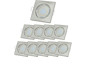 Sweet Led® 10x Focos empotrables incl. Casquillo GU10 5W 430 Lúmenes IP20 Luces empotradas LED para techo, luces para muebles, focos downlight - cuadrado, luz cálida, cromado cepillado