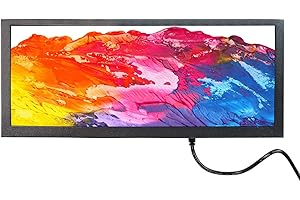 VSDISPLAY Przenośny monitor z głośnikiem, 12,3 cala 1920 x 720 600 NIT, szeroki pasek LCD i karta kontrolera USB VGA, metalowa obudowa, z zasilaczem 12 V DC