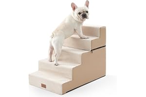 COZY KISS Hundetreppe, 5 Stufen Multifunktionale aus Hochdichtem Schaumstoff für Bett Couch Sofa, 60cm Hoch Abnehmbar Katzentreppe für Altere Verletzte Hunde (Beige, 50x75x60, 5)