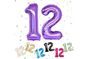 VUCDXOP Number 12 Balloon, Purple 12 Number Balloons, Helium Foil 40" Balloons Number 12, 12th Birthday Balloon,Number 12 Digital Balloons for 12th 21th Boys Girls Birthday Anniversary Party Decorations