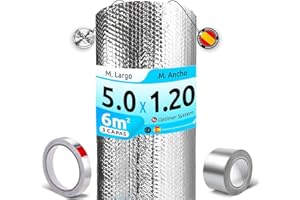 OPTIMER SYSTEM AISLANTE TERMICO MULTIUSOS PREMIUM| Reduce el Frio y el Calor |100% ALUMINIO| Aislante Termico para Ventana, Pared, Suelo, Techo, Coche, Garaje[1.20 X 5m ] ( 6m² ) + 2 cintas adhesivas