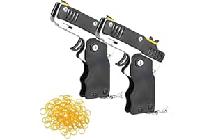 Hioseyre 2pcs Rubber Band Gun With 120 Pcs Soft Elastic Bands - Metal Folding Launcher Keychain for Teens Adults Shooting Outdoor Indoor Activities (Black)