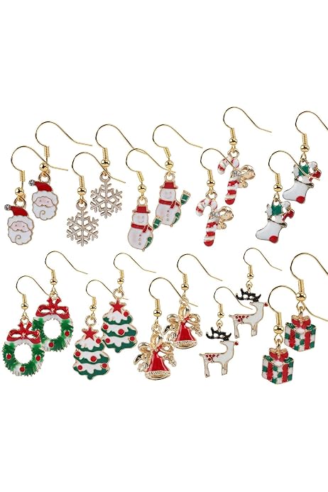 Set De 6 Pares De Pendientes De Navidad - Motivos Navideños, Acero Inoxidable, Regalo Divertido Para Mujer Y Niña