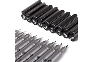 HOSUNG 12pcs Fineliner Pens, Black Drawing Pen, Micro Liner Pens Set for Sketching Drawing Drafting Office Documents and School Using (0.05mm-0.8mm, and 3 Brush Pens)