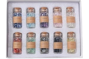BeauFairy 10 Pièces Bouteilles de Souhaits de Pierres Précieuses, Pierres de Cristal De Guérison, Gravier de Quartz Naturel Souhaitant Une Bouteille pour Reiki, Guérison, Méditation, Décoration