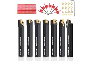 Donken Drehmeißel mit Wendeplatten, 28er Drehwerkzeughalter Set Inhalt 7 Stk. 12mm Schaft-Bohrstangenhalter, 14 Stk. Hartmetall-Wendeschneidplatten, Schraubenschlüssel (12 mm)