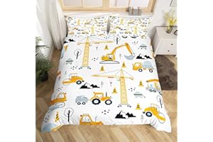 Homemissing Set di biancheria da letto con trattore giallo e escavatore, set di biancheria da letto in microfibra, 2 pezzi, per letto singolo