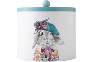 Mikasa Tipperleyhill Molde redondo para galletas, diseño de conejo, recipiente decorativo de lata para aperitivos, galletas, té, mentas, té, café y azúcar, acabado mate, 1 unidad, 18 x 15 cm