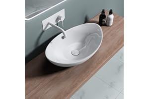 DB DUROVIN BATHROOMS Durovin Bathrooms Oval Countertop Basin Ceramic Bathroom Basin - Vessel Sink - Deep Fill with Overflow Slot (590 x 380 x 190mm)