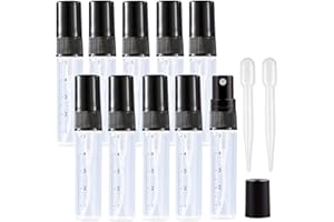 Apstaqeoo 10Pcs, 5Ml Empty Glass Spray Bottles with Scale - Clear Mini Sample Perfume Atomizer Vial Travel Bottles Set with Fine Mist Sprayer & Black Dust Cap Perfect for Fragrance, Essential Oils