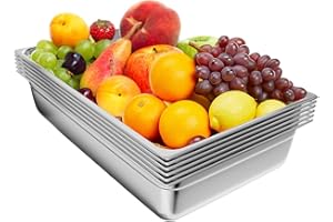 TAIMIKO 6PCS Stainless Steel Gastronorm Pan 1/1 Gastro Tray Food Container Pot Pan,100mm Depth,1300g of Each Pan Bain Marie Catering Food Pans,1mm thickness (1/1 Pan,6pcs)