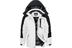 KEFITEVD Giacca invernale da donna con calda imbottitura, in pile, spessa giacca da sci con cappuccio rimovibile e tasche con cerniera, antivento, giacca da snowboard invernale