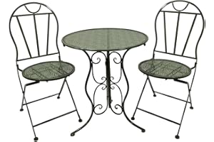 KASANOVA Ensemble de table de jardin et 2 chaises vert en fer