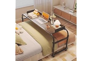 GXQFC Overbed Table Mobile Desk, Care Table Laptop Table Bed Side Table Width 115-210 cm & Height 65-95 cm Overbed Table on Wheels for Living Room Bedroom Hospital (Colour: Black)