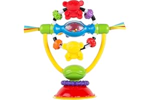 Playgro Hochet Pivotant avec Pied Ventouse, Pour Tables et Chaises Hautes, Sans BPA, Dès 6 Mois, High Chair Spinning Toy, Jaune/Rouge, 40121