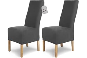‎SH SCHEFFLER-HOME LIVE HOMESTYLE SCHEFFLER-Home Stuhlhussen Stretch Luna-Lang/Stuhlüberzug 2er Set Anthrazit/elastische Flanell Stuhlabdeckungen/Stuhlhussen Schwingstühle/Spann-Bezug Stuhl Überwurf als eleganter Schonbezug