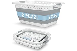BADIONA Set di 2 Bacinella pieghevole bucato -2x 36 litri & Uso universale I Cesta portabiancheria pieghevole Catino Cesto portabiancheria da stirare Laundry basket Ceste panni grande Cesti