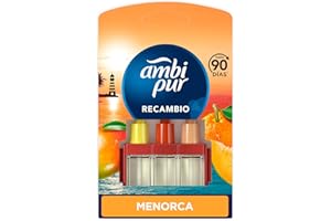 AMBIPUR Ambi Pur 3Volution Atardecer En Menorca Recambio De Ambientador Eléctrico 20 ml, 3 Aromas Que Se Alternan Para Combatir Los Olores, El embalaje puede variar