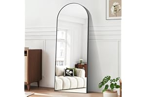 BONEWEI Arched Full Length Mirror, 165x60cm Full Body Free Standing Mirrors Black Aluminium Frame, Large Floor Mirror Standing Hanging or Leaning Against Wall for Bedroom Entry, Living Room
