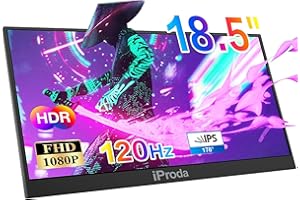 IPRODA Portable Monitor 18,5 Zoll, 120Hz Tragbarer Monitor für Gaming FHD 1080P Mobiler Monitor mit HDR HDMI USB C Portabler PC Monitor Laptop Bildschirm Erweiterung Zweiter Bildschirm für Laptop Switch/Xbox