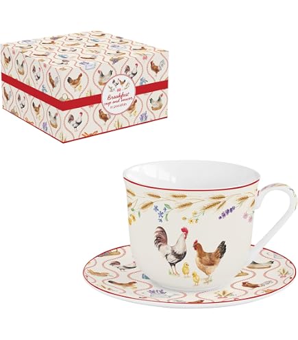 Coffret 2 Tasses à Déjeuner En Porcelaine Easy Life - 24 Cl, Idéal Pour Café, Thé, Petit-déjeuner
