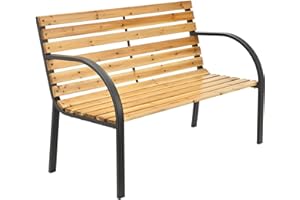 Juskys Banco de jardín Modena - Banco de Madera de 2 plazas con reposabrazos y Respaldo - Banco Resistente a la Intemperie 120 x 62 x 82 cm - Banco con Elementos Laterales de Acero