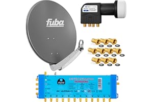 FUBA 12 TEILNEHMER DIGITAL SAT ANLAGE DAA650A + Profi LNB 0,1dB Full HDTV 4K + PMSE Multischalter 5/12 + 35 Vergoldete F-Stecker Gratis dazu