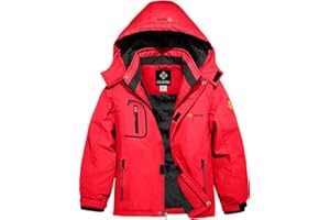 GEMYSE Veste de Ski Imperméable de Montagne pour Garçon Manteau d'hiver Extérieur en Polaire Coupe-Vent avec Capuche