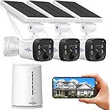 【100% Senza Fili+4MP】Hiseeu Kit Videosorveglianza WiFi Solare Senza Fili Esterno,3X4MP Telecamera Solare con Batteria, Vision