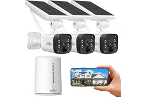 Hiseeu Kit de Cámara Vigilancia WiFi Exterior Solar con Batería Recargable, 3 Cámaras Kit de Seguridad con Estación de Base, Sistema de Vigilancia Visión Nocturna, IP66, Compatible con Alexa