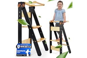 ISIPISI LEBE ENTSPANNTER isipisi Lernturm ab 1 Jahr [Montessori] höhenverstellbarer Kinderturm – spielerisch motorische Fähigkeiten fördern – Steh- und Lern-Turm klappbar, Learning Tower, Faltbare Kindertreppe