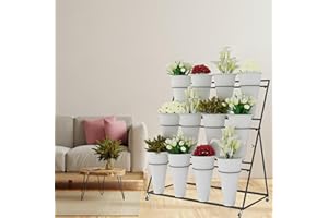 KEPMOGOH Étagère Fleurs Avec Seaux, Support De Fleurs Avec Roulettes, Étagère À Bouquet Mobile Robuste Pour Magasin De Fleurs Fraîches, Jardin, Terrasse, Événements De Fleurs En Plein Air(3 Tier 12 Wh