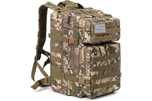 QT&QY 45L Sac à dos tactique militaire Sac d'assaut militaire Molle Grande capacité sac d'urgence Camouflage Randonnée Camping Trekking Sac à dos de chasse