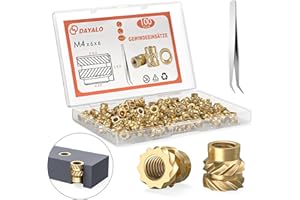 Dayalo Wkładki gwintowane M4, 100 sztuk, M4 x 6 x 6, nakrętki dociskowe do akcesoriów do druku 3D, mosiężne tuleje gwintowane, możliwość zastosowania w częściach do druku 3D z tworzywa sztucznego pod