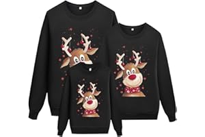 Nuqqichongtian Weihnachtspullover Familie Set Damen Herren Unisex Kinder Lustig Weihnachtspulli Ugly Christmas Sweater Rundhals mit Reindeer Weihnachts Pullover Pärchen Weihnachtsoutfit Familie