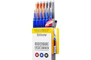 ‎LIEBKAMP LIEBKAMP Radierbare Ersatzmine blau, rot, schwarz 0,7mm [12 Stk]|Für Radierbarer Kugelschreiber, Tintenroller Radierbar, Radierstift, Erasable Pen