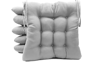 TIENDA EURASIA® Pack 6 Cojines para Sillas de Terraza - Funda de 100% Loneta Lavable y Relleno de Fibra Hueca Siliconada Acolchada - 40 x 40 x 5 cm (Gris Claro)